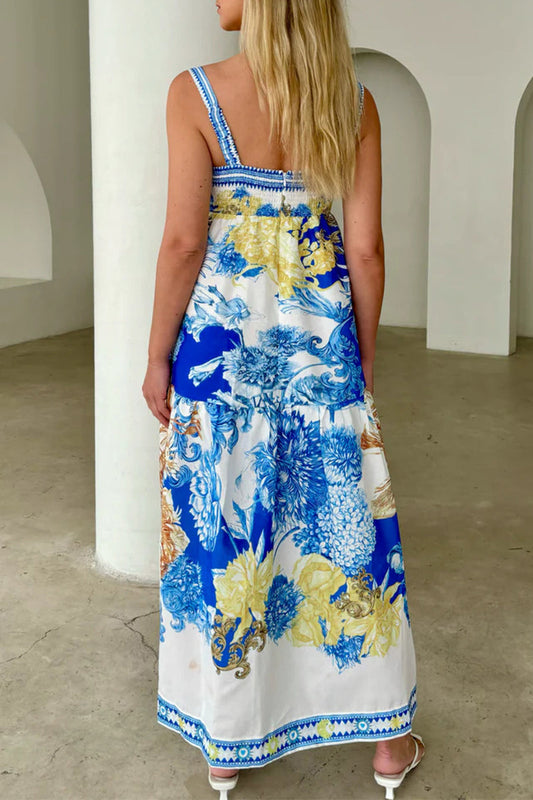Vestidos tipo honda con escote cuadrado, bolsillos y estampado floral bohemio