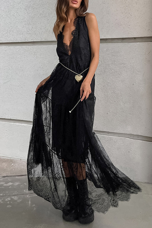 Vestido de encaje sexy con cuello en V y encaje