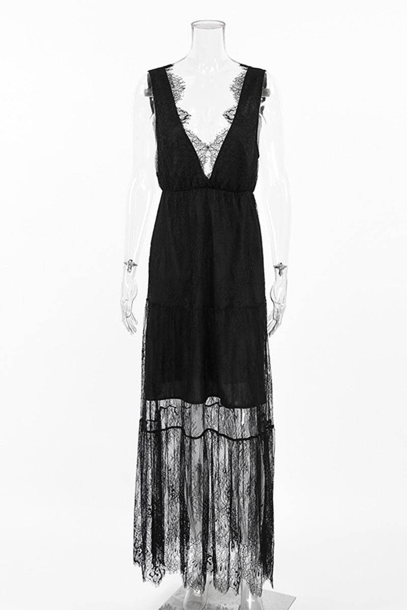 Vestido de encaje sexy con cuello en V y encaje