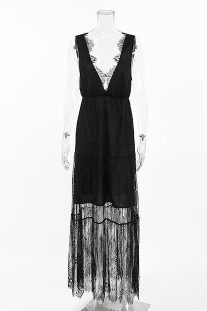 Vestido de encaje sexy con cuello en V y encaje