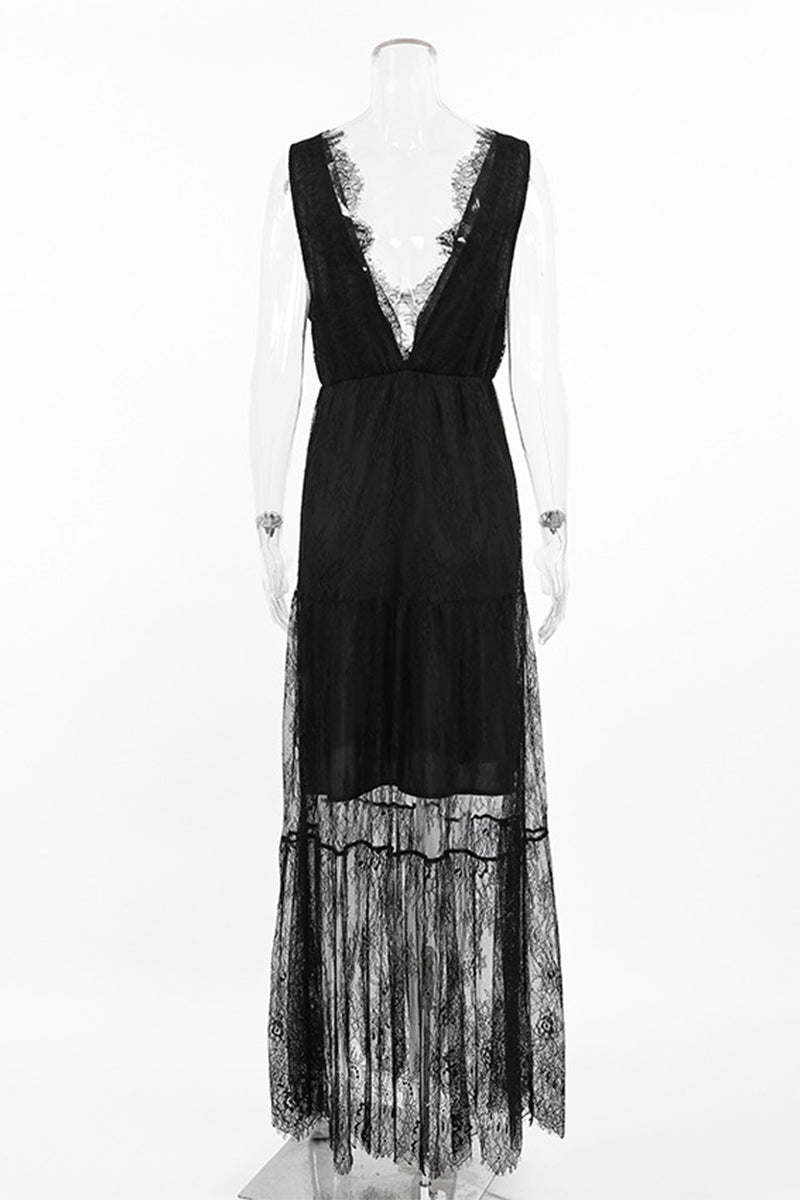 Vestido de encaje sexy con cuello en V y encaje