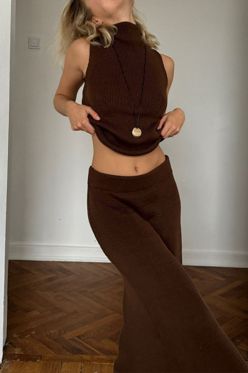 Conjunto informal de cuello alto sin mangas de dos piezas (4 colores)