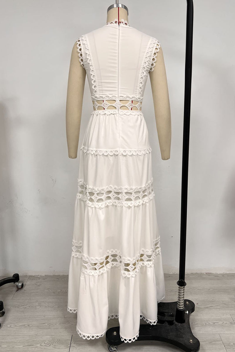Vestidos casuales bordados con escote en V calado y sin mangas