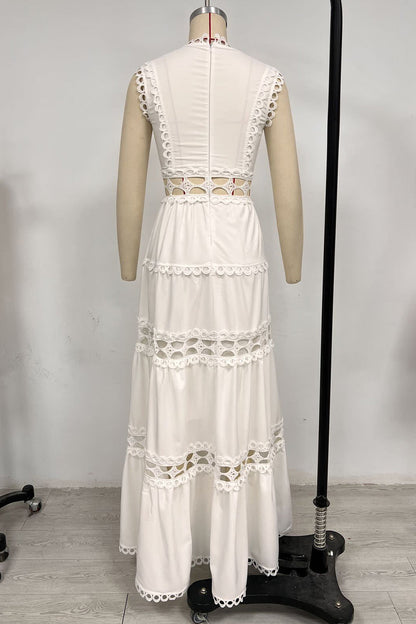 Vestidos casuales bordados con escote en V calado y sin mangas