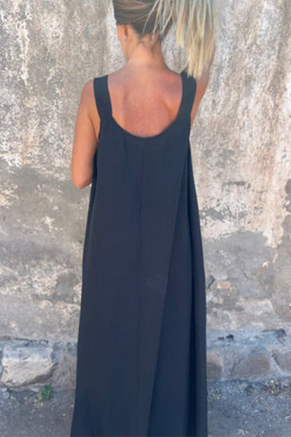 Vestidos casuales de tirantes con cuello en U y flores en color liso