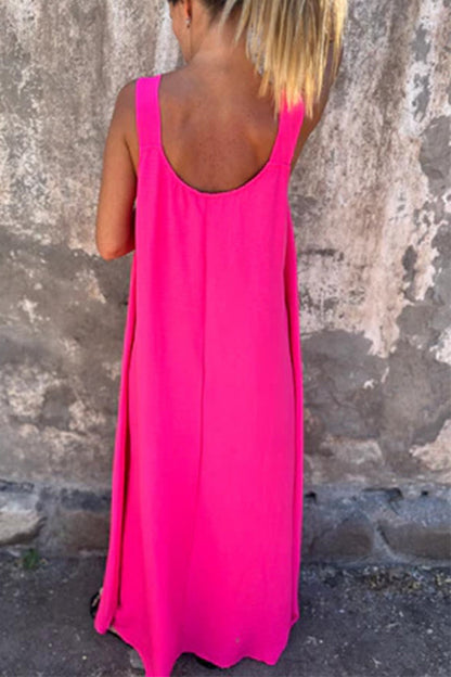 Vestidos casuales de tirantes con cuello en U y flores en color liso
