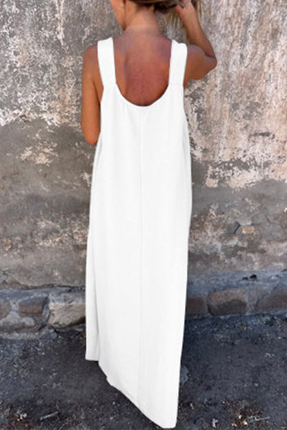 Vestidos casuales de tirantes con cuello en U y flores en color liso