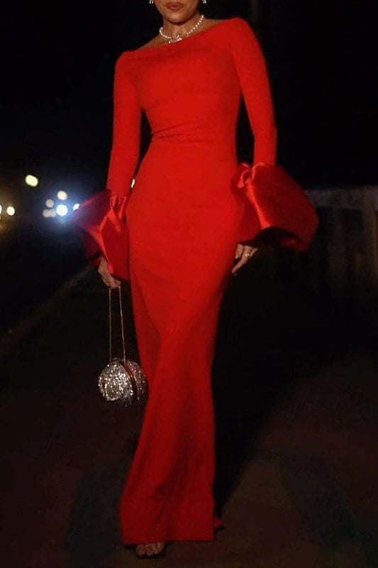 Vestidos largos sexis de color sólido con espalda descubierta y hombros descubiertos