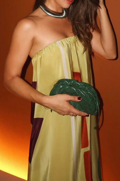 Vestidos largos casuales sin tirantes con estampado geométrico en contraste