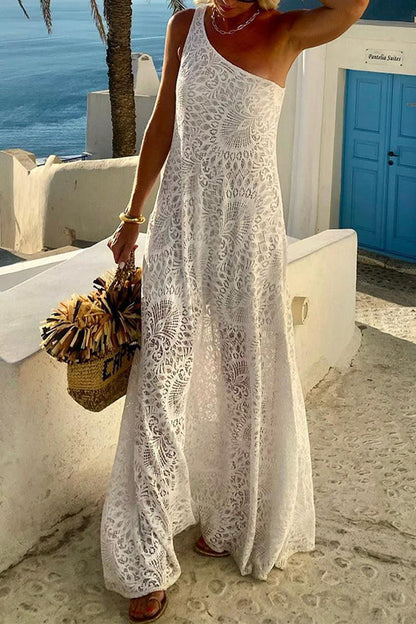 Vestidos largos sexis de encaje de color sólido con abertura y hombros caídos