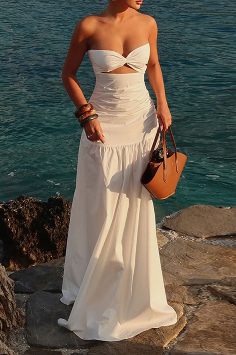 Vestidos sexis de color sólido con aberturas y sin tirantes