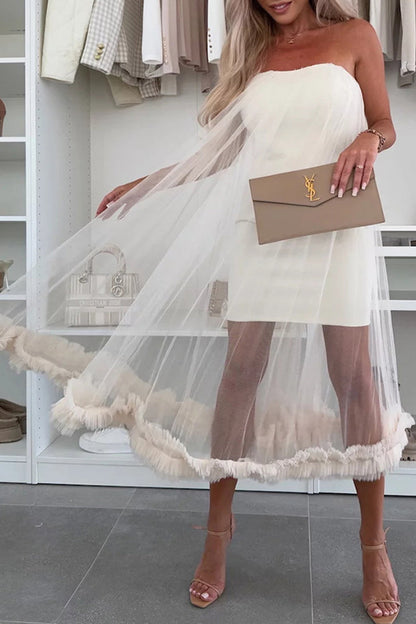 Vestidos casuales de malla sin tirantes de color sólido sin cinturón (sin cinturón)