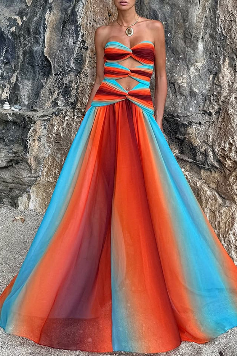 Vestidos largos sin tirantes irregulares con estampado de degradado sexy (el color no es fijo)