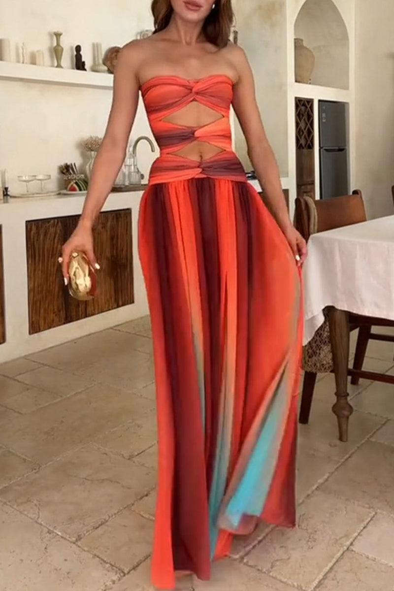 Vestidos largos sin tirantes irregulares con estampado de degradado sexy (el color no es fijo)