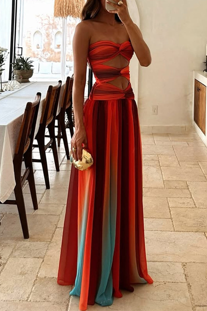 Vestidos largos sin tirantes irregulares con estampado de degradado sexy (el color no es fijo)