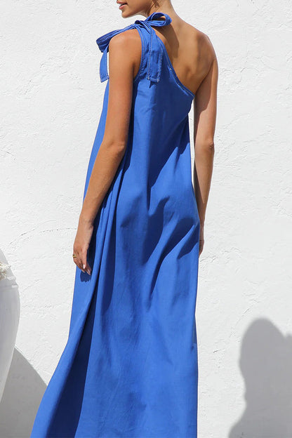 Vestidos casuales irregulares con hombros caídos y cordones en color sólido