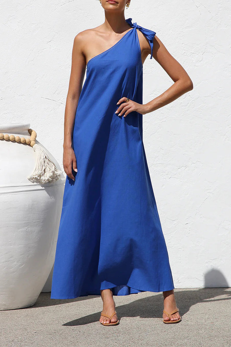 Vestidos casuales irregulares con hombros caídos y cordones en color sólido