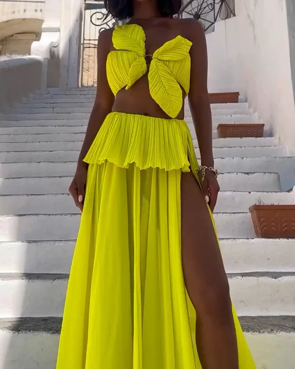 Beach Vacation Solid Color Swimsuit and Skirt