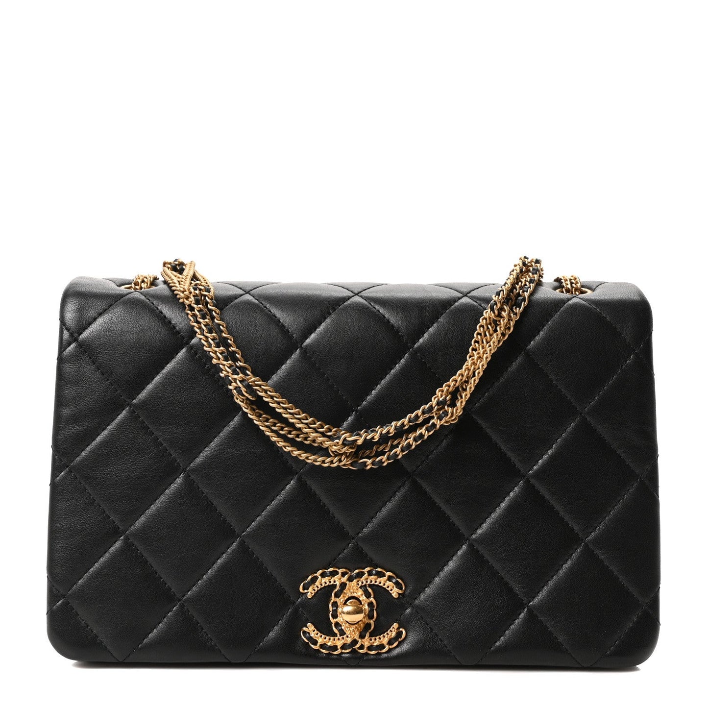 Lambskin Quilted On And On Medium Chain Flap Black