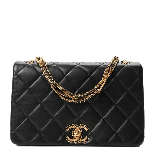 Lambskin Quilted On And On Medium Chain Flap Black