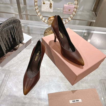 Miu High Heel Pumps Brown Sheepskin 592077