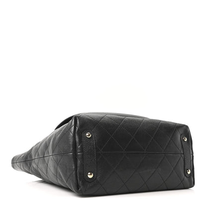 Sheepskin Caviar Quilted Medium Shopping Tote Black