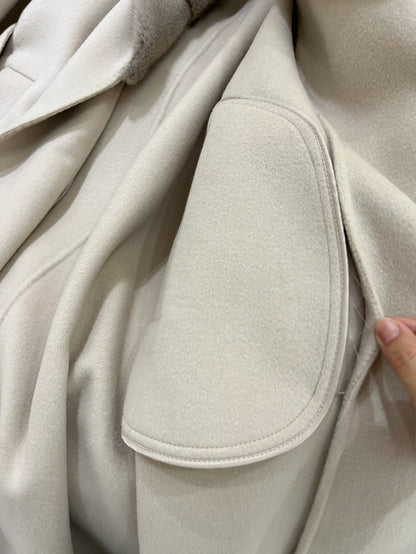 LP 25 Deep V-neck Long Coat Beige Cashmere Fur 303962