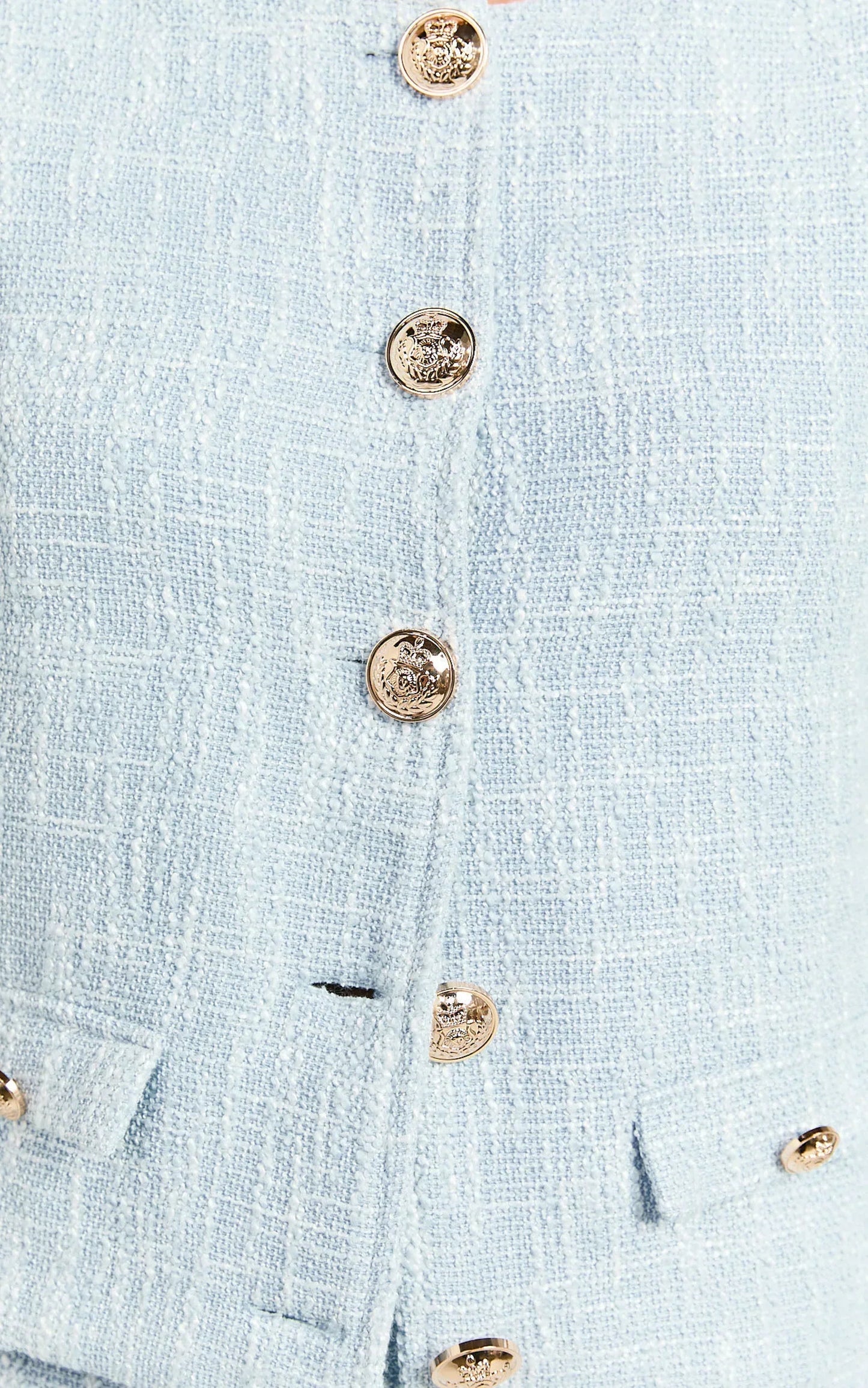 Olympia Jacket - Boucle Scoop Neck Button Down Long Sleeve Jacket in Pale Blue