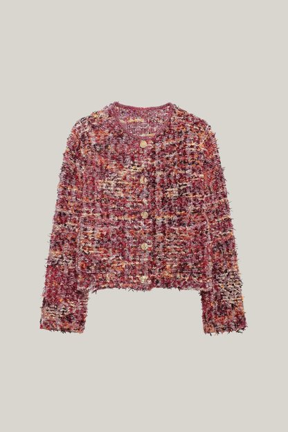 Cárdigan de cuello redondo de tweed texturizado 