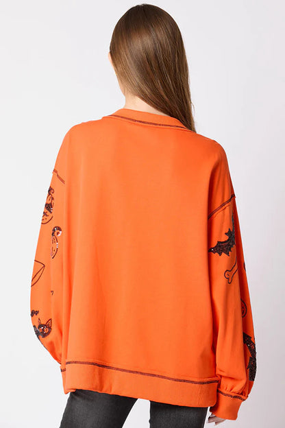 Sudadera informal holgada con lentejuelas y grafiti de Halloween 