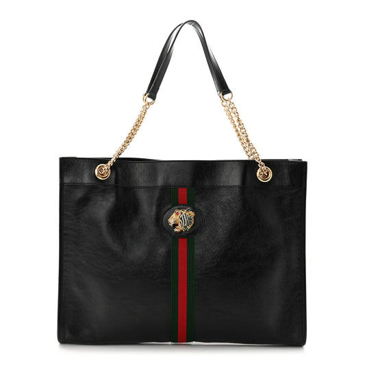 Calfskin Large Rajah Chain Tote Black
