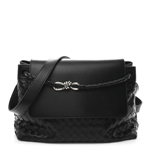 Calfskin Intrecciato Medium Andiamo Messenger Bag Black
