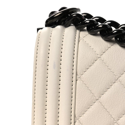 Calfskin Quilted Medium Boy Flap White