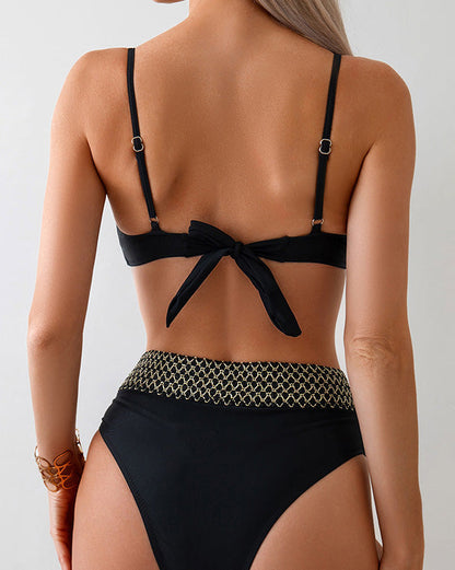 2 Piece Swimsuit Backless Patchwork Slim Vacation Beach Wear
