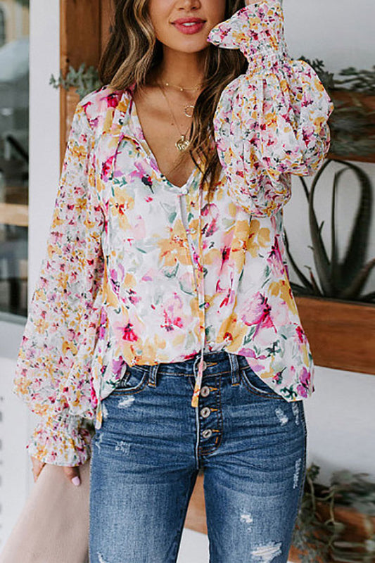Blusa con mangas globo y estampado de flores dulces