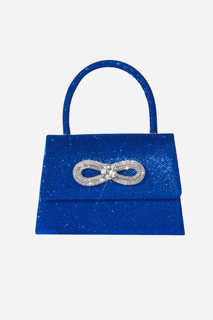 Bolso con asa de diamante y brillo metálico 