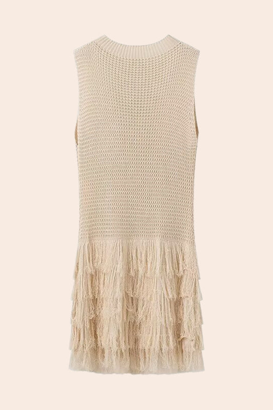 Vestido corto de punto con flecos y sin mangas de Truda 