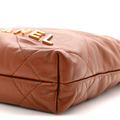 Shiny Calfskin Quilted Mini Chanel 22 Light Brown