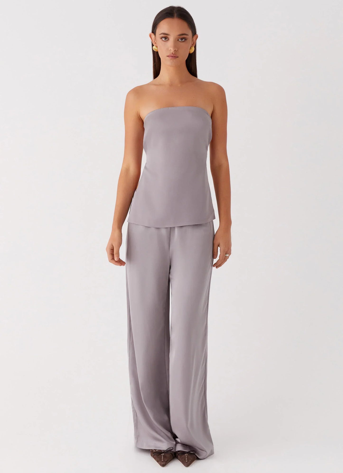 Palm Cove Satin Pants - Grey
