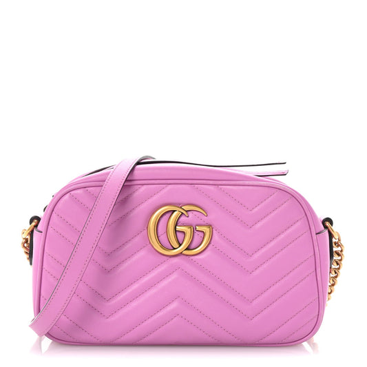 Calfskin Matelasse Small GG Marmont Chain Shoulder Bag Candy Mousse