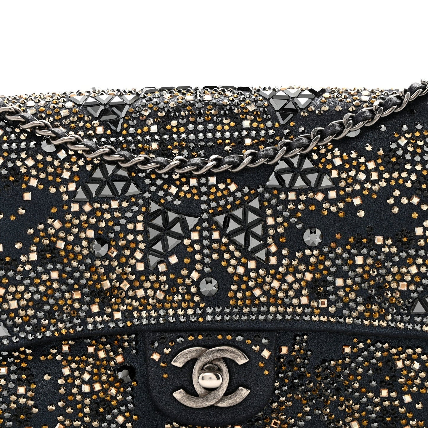 Oxidized Goatskin Strass Buonasera Medium Flap Dark Blue