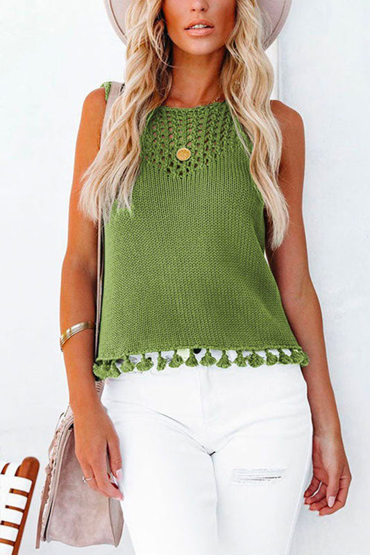 Hollow Out Splice Tassel Tank Top