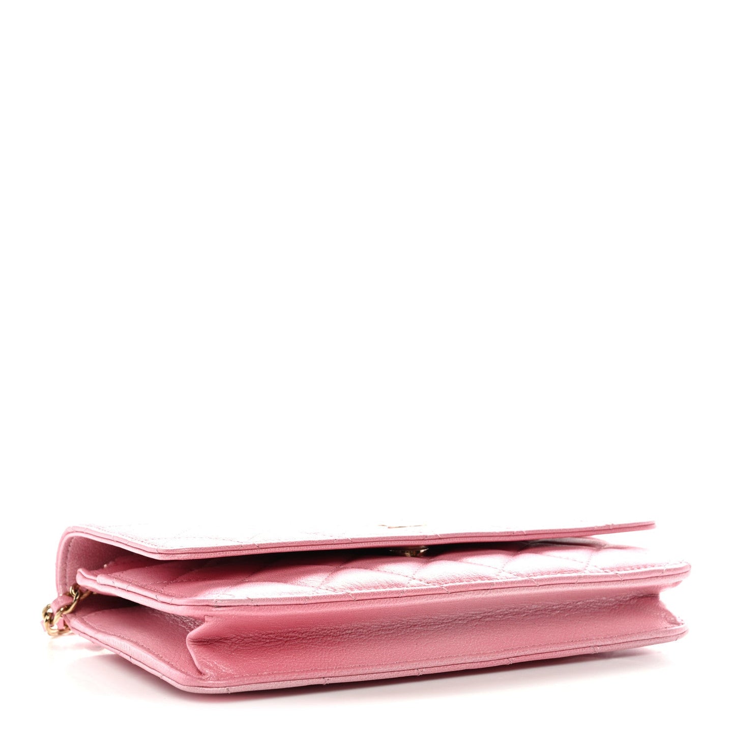 Iridescent Calfskin Quilted Wallet On Chain WOC Rose Pink