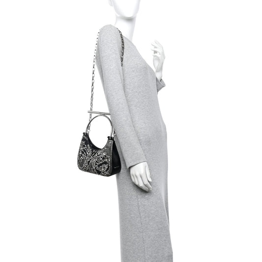 Lambskin Embellished Crystal Mini T-Bar Bag Black
