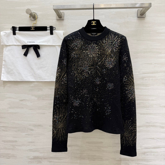 CC Fireworks Rhinestone Long-Sleeved Top Black 344731