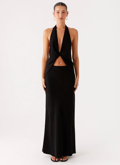 Michaella Chiffon Twist Top - Black