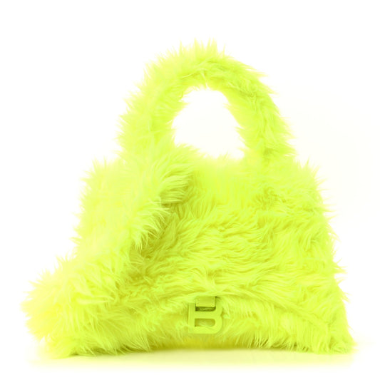 Faux Fur Medium Fluffy Hourglass Top Handle Bag Fluo Yellow