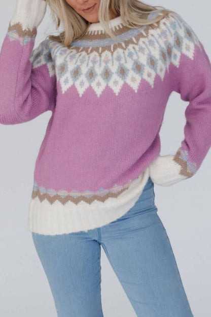 Suéter de punto de manga larga con cuello redondo grueso navideño