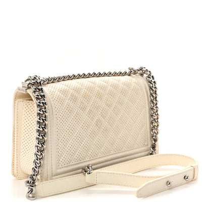 Lambskin Perforated Medium Boy Flap White