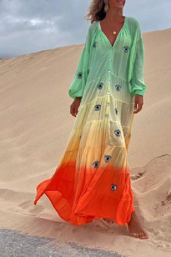 Vestido maxi plisado con degradado naranja Latam